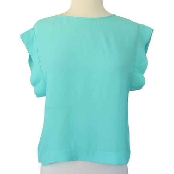 TIBI Pool Blue Modern Boxy Oversized Cap Sleeve Top - Picture 3 of 7